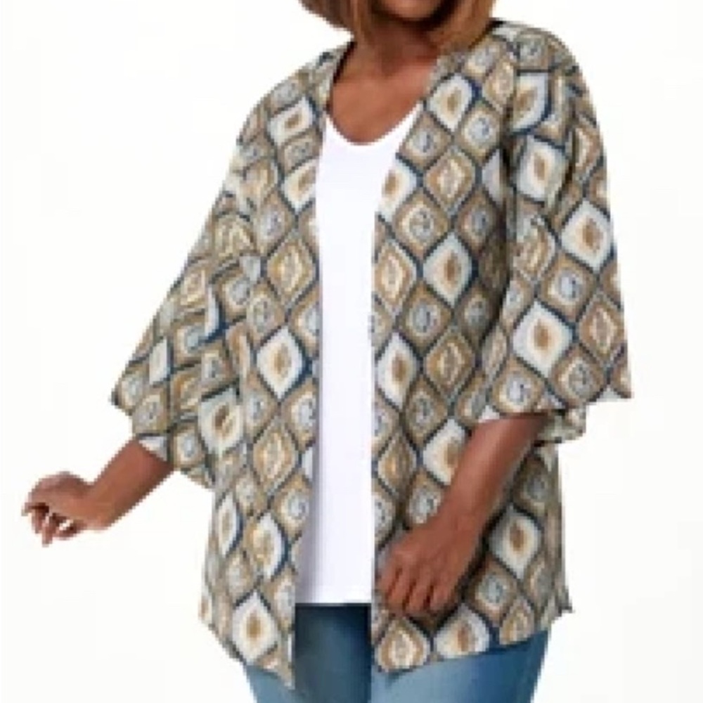 🔴 Ambernoon II by Dr. Erum IIyas Diamond Patterned Cardigan in Brown and Cream